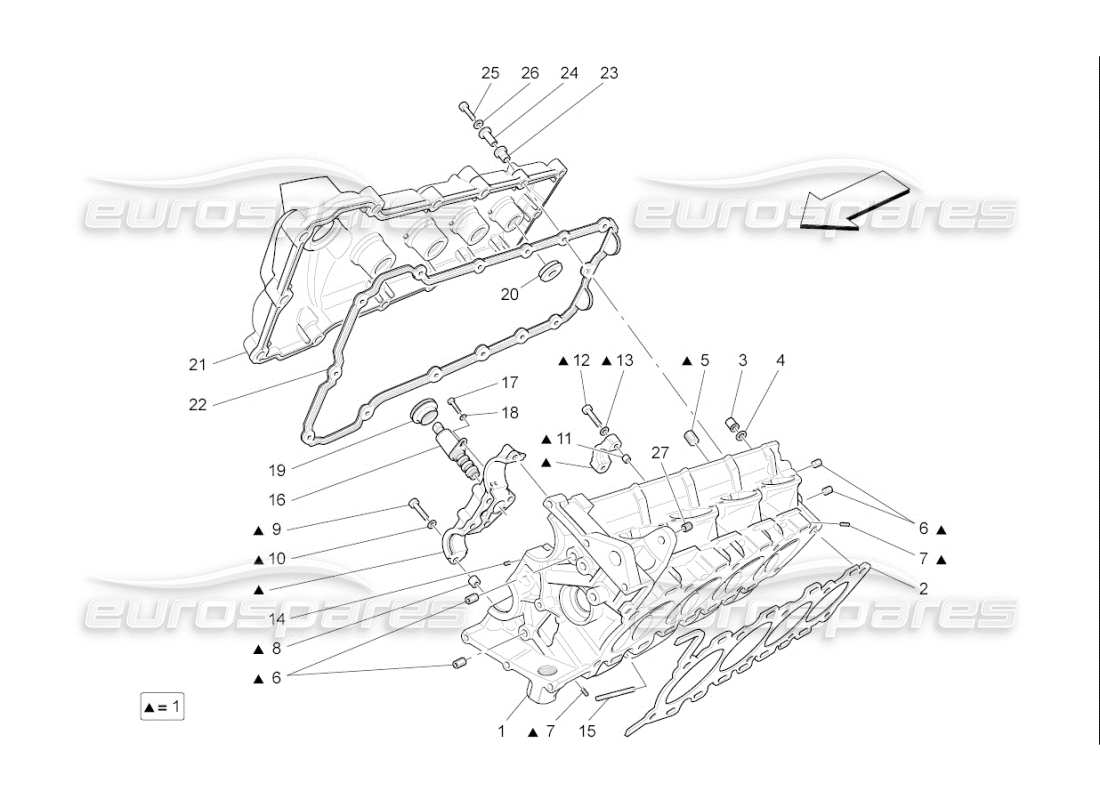 maserati qtp. (2008) 4.2 auto rechter zylinderkopf teilediagramm