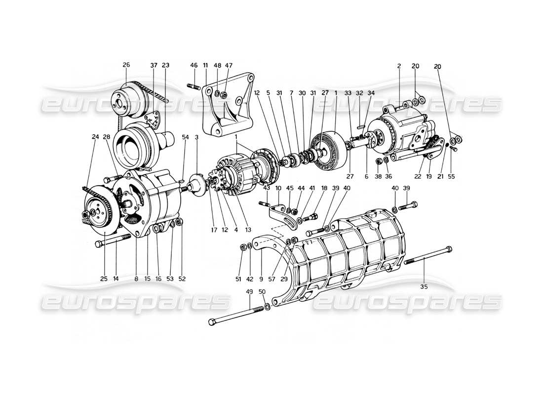 ferrari 246 dino (1975) teilediagramm für luftpumpe und lichtmaschine