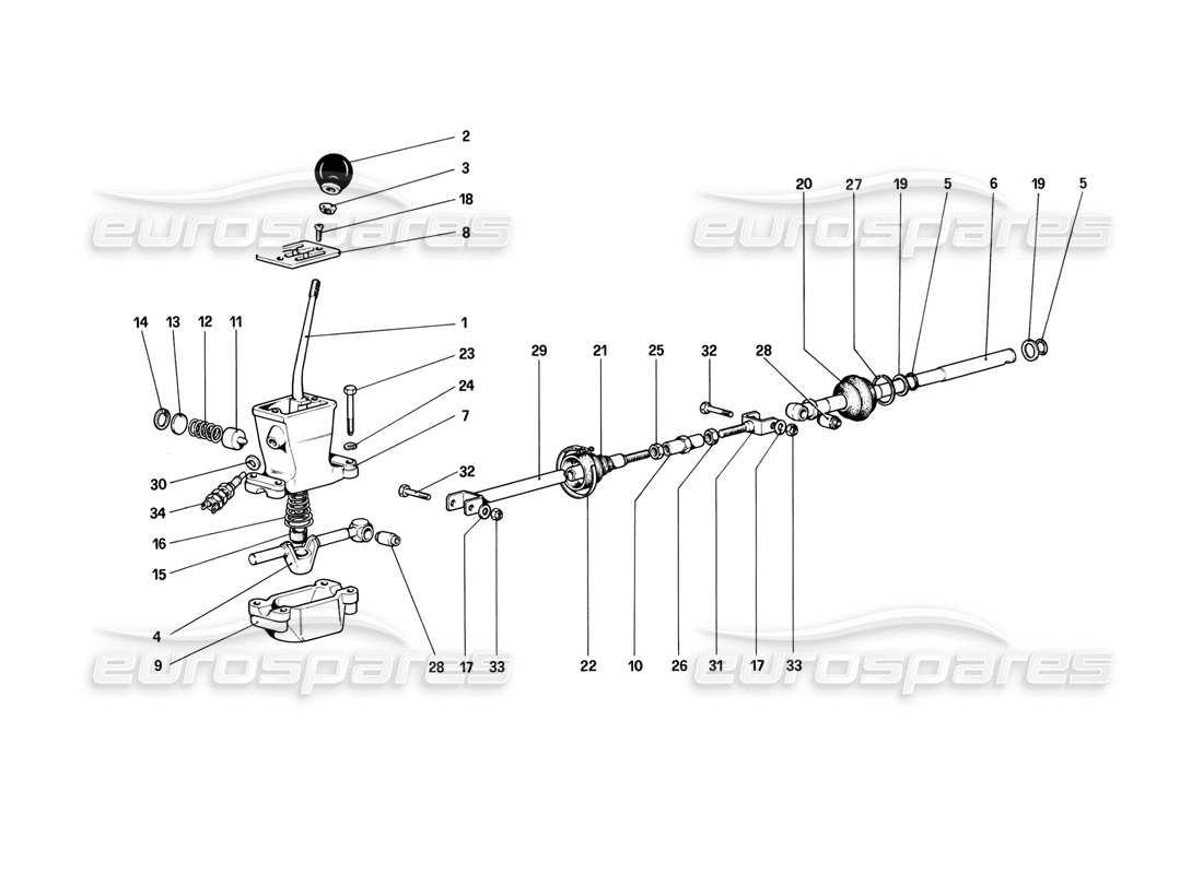ferrari 308 (1981) gtbi/gtsi teilediagramm für externe getriebesteuerungen