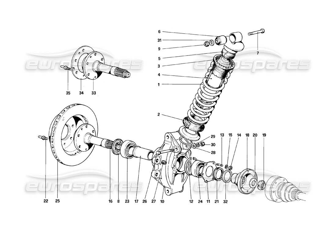 ferrari 308 (1981) gtbi/gtsi hinterradaufhängung - teilediagramm stoßdämpfer und bremsscheibe