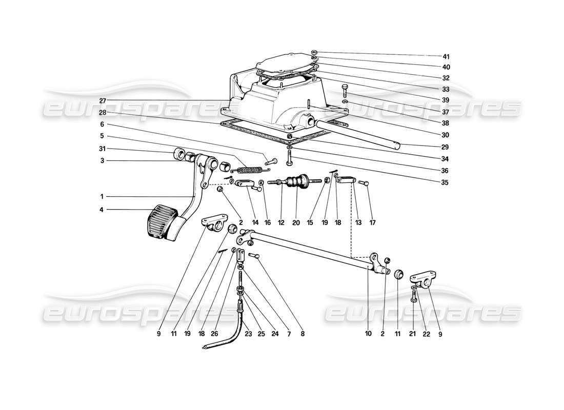 ferrari 308 (1981) gtbi/gtsi pedalboard - kupplungssteuerung (varianten für rhd-versionen) teilediagramm