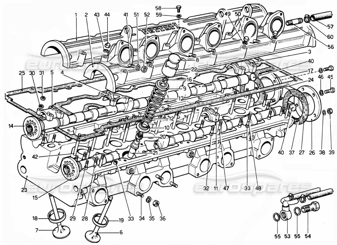 ferrari 365 gtc4 (mechanical) zylinderkopf links teilediagramm