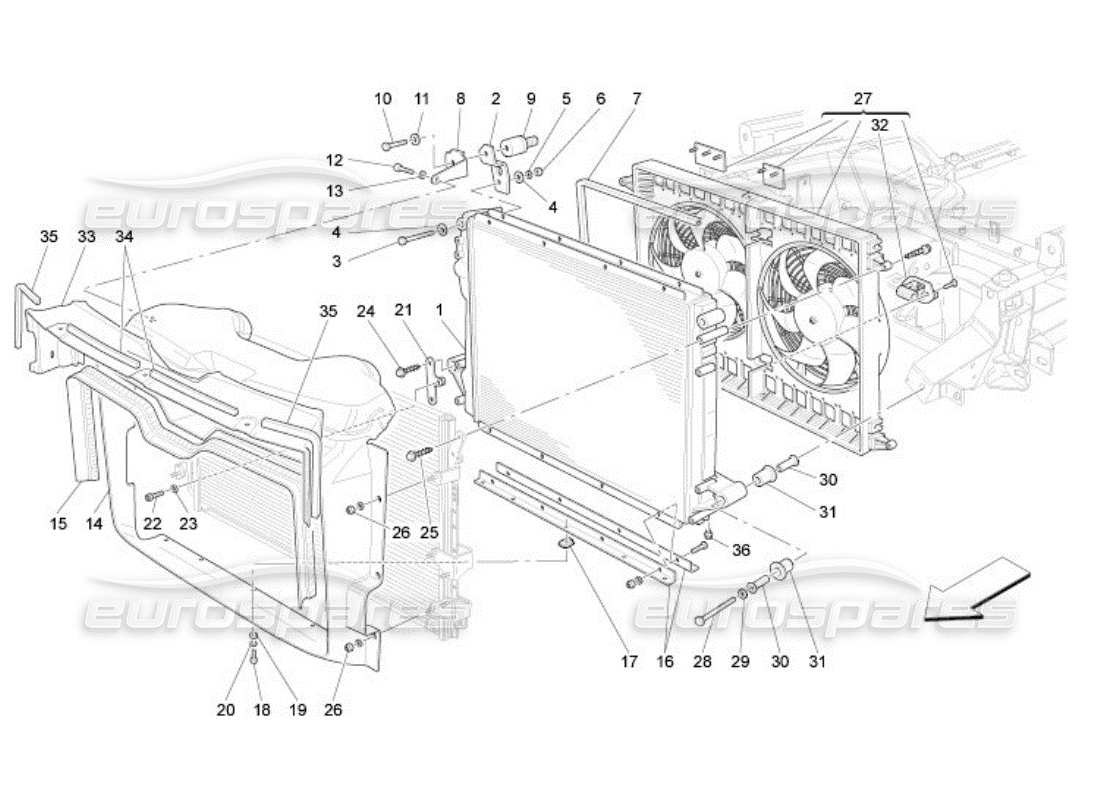 maserati qtp. (2005) 4.2 kühlung: luftkühler und kanäle teilediagramm