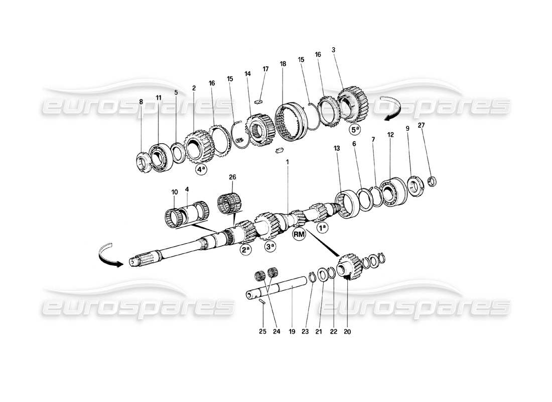 ferrari mondial 8 (1981) hauptwellengetriebe teilediagramm