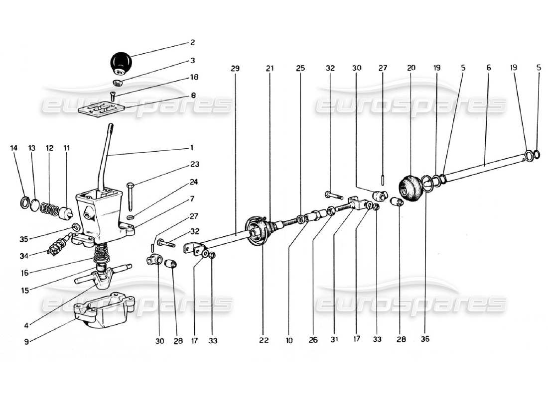 ferrari 308 gtb (1976) teilediagramm für externe getriebesteuerungen