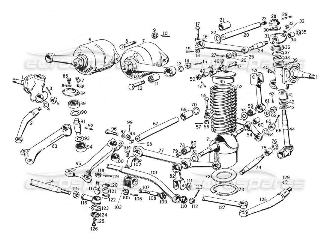 ferrari 250 gte (1957) vorderradaufhängung und lenkgestänge teilediagramm