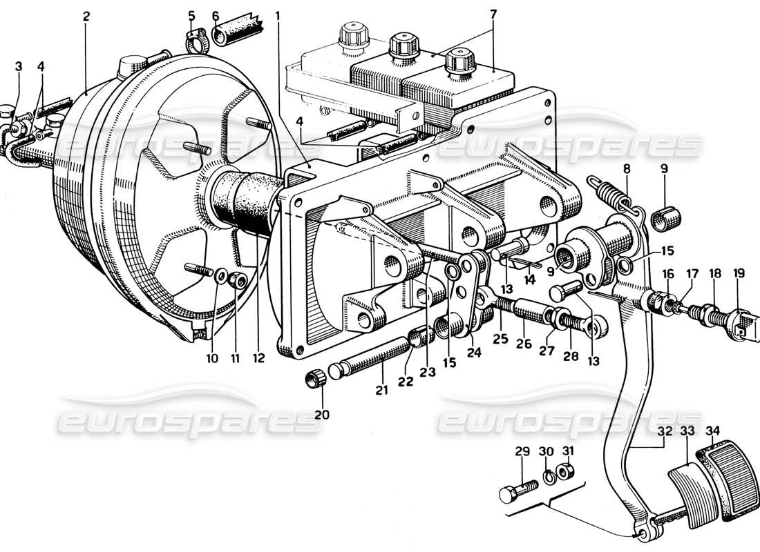 ferrari 330 gtc coupe pedalboard - teilediagramm der bremssteuerung