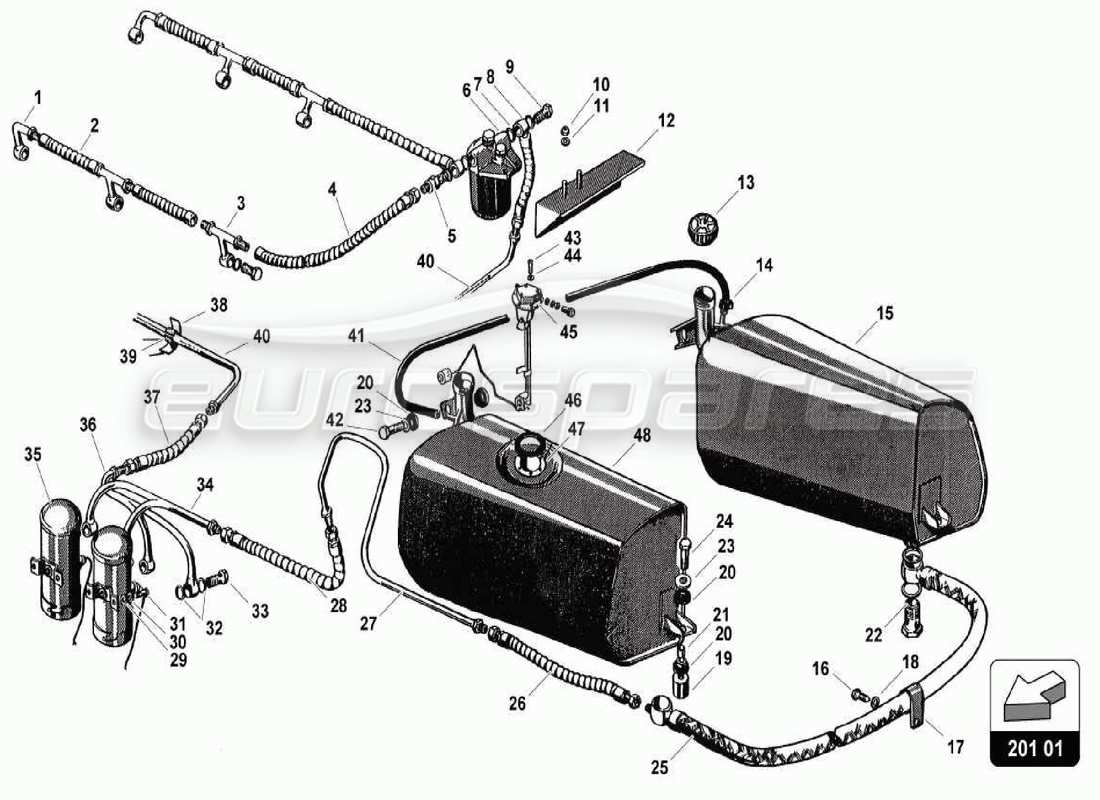 lamborghini 350 gt kraftstoffsystem teilediagramm