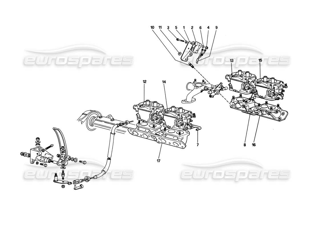 ferrari 308 gtb (1980) kraftstoffsystem – vergaser und steuerung (varianten für aus-version) teilediagramm