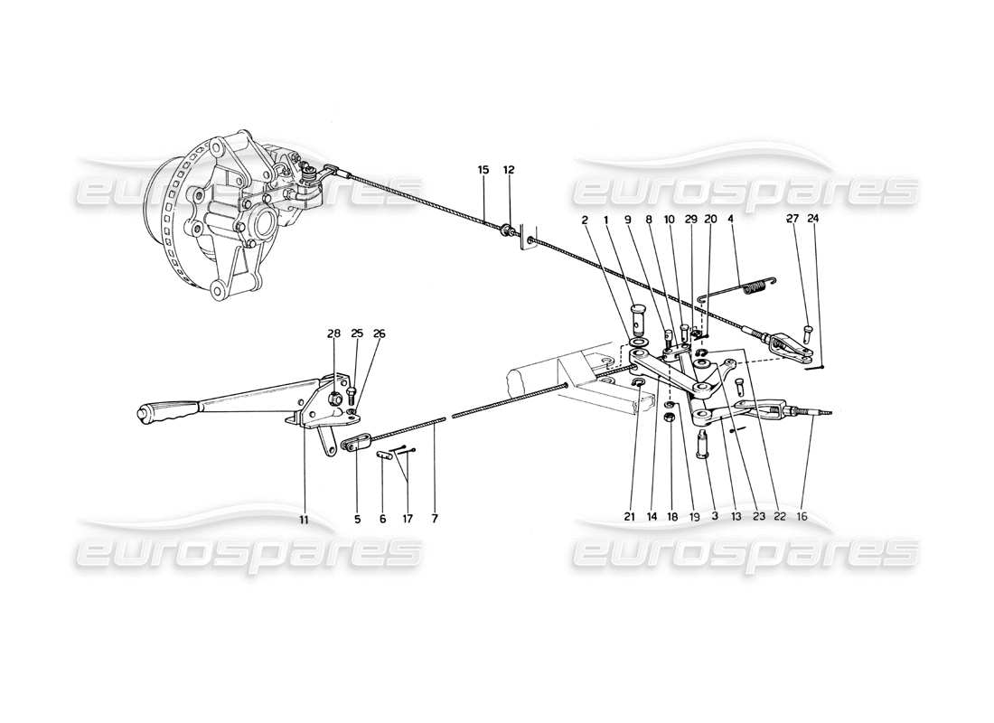 ferrari 246 dino (1975) teilediagramm der handbremssteuerung