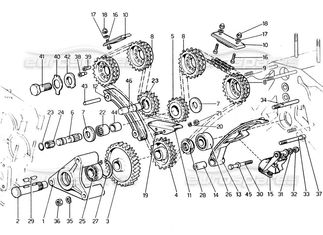 ferrari 365 gtc4 (mechanical) steuerketten teilediagramm