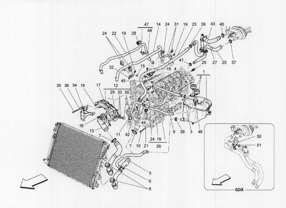 maserati qtp. v6 3.0 bt 410bhp 2wd 2017 kühlsystem: nähre und leitungen ersatzteildiagramm