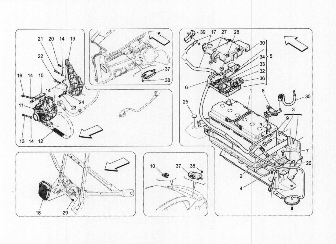 maserati qtp. v6 3.0 bt 410bhp 2wd 2017 energiegeneration und -speicherung teilediagramm