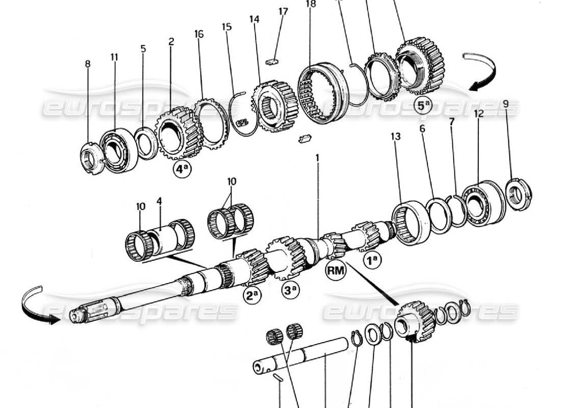 ferrari 308 gtb (1976) teilediagramm für hauptwellenzahnräder