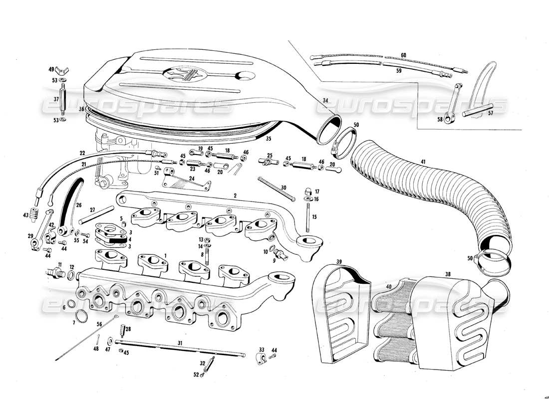 maserati qtp.v8 4.7 (s1 & s2) 1967 teilediagramm für luftansaugkrümmer und filter