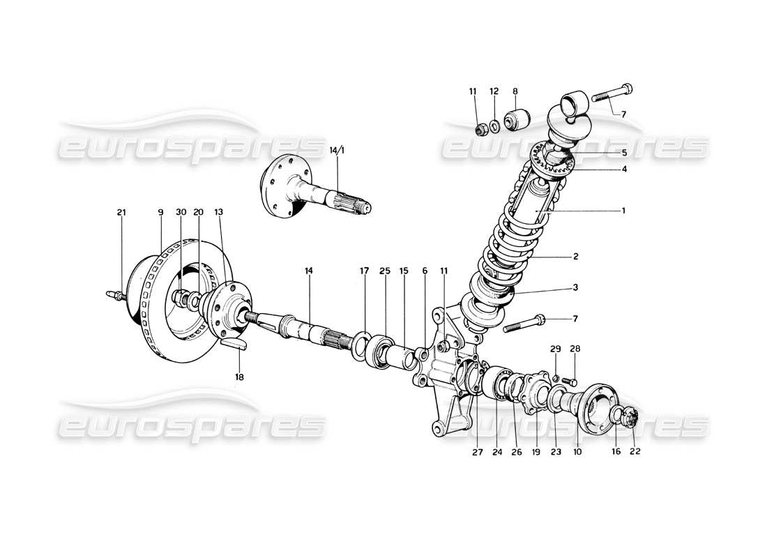 ferrari 246 dino (1975) hinterradaufhängung - stoßdämpfer-teilediagramm