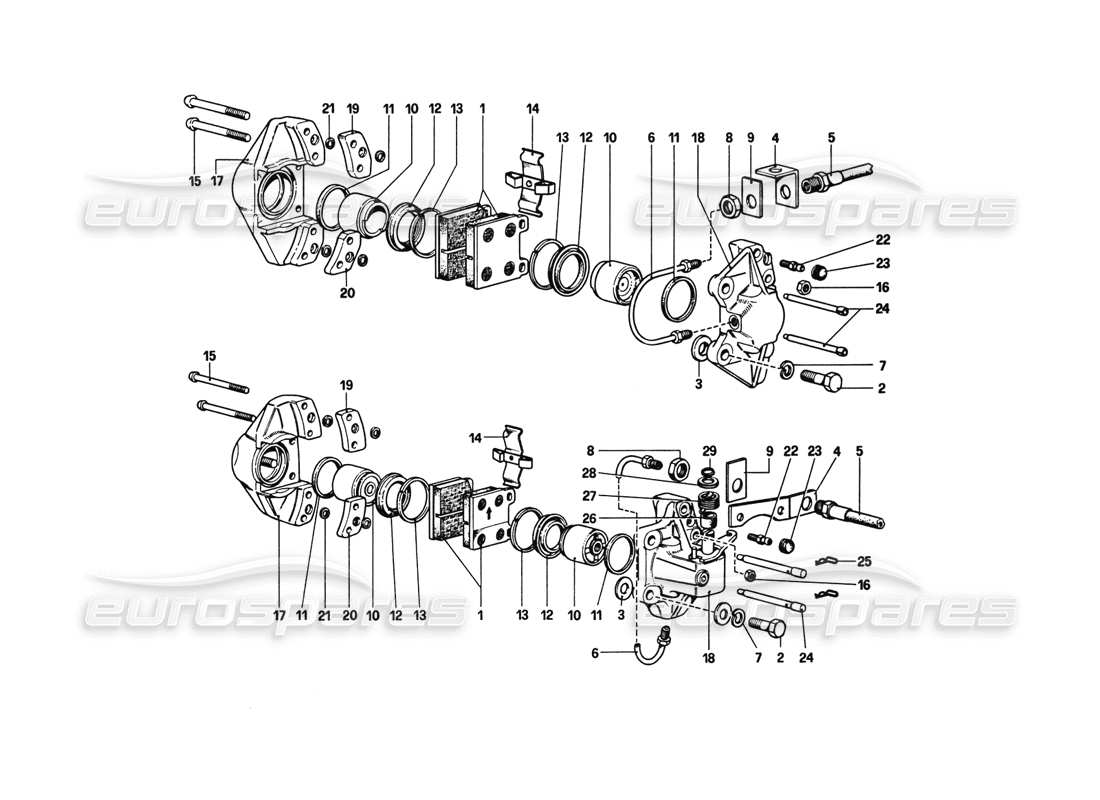 ferrari 308 gtb (1980) bremssättel für vorder- und hinterradbremsen - teilediagramm