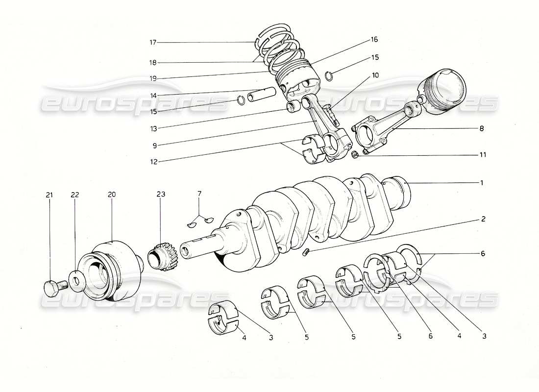 ferrari 308 gt4 dino (1976) kurbelwelle - pleuelstangen und kolben - teilediagramm