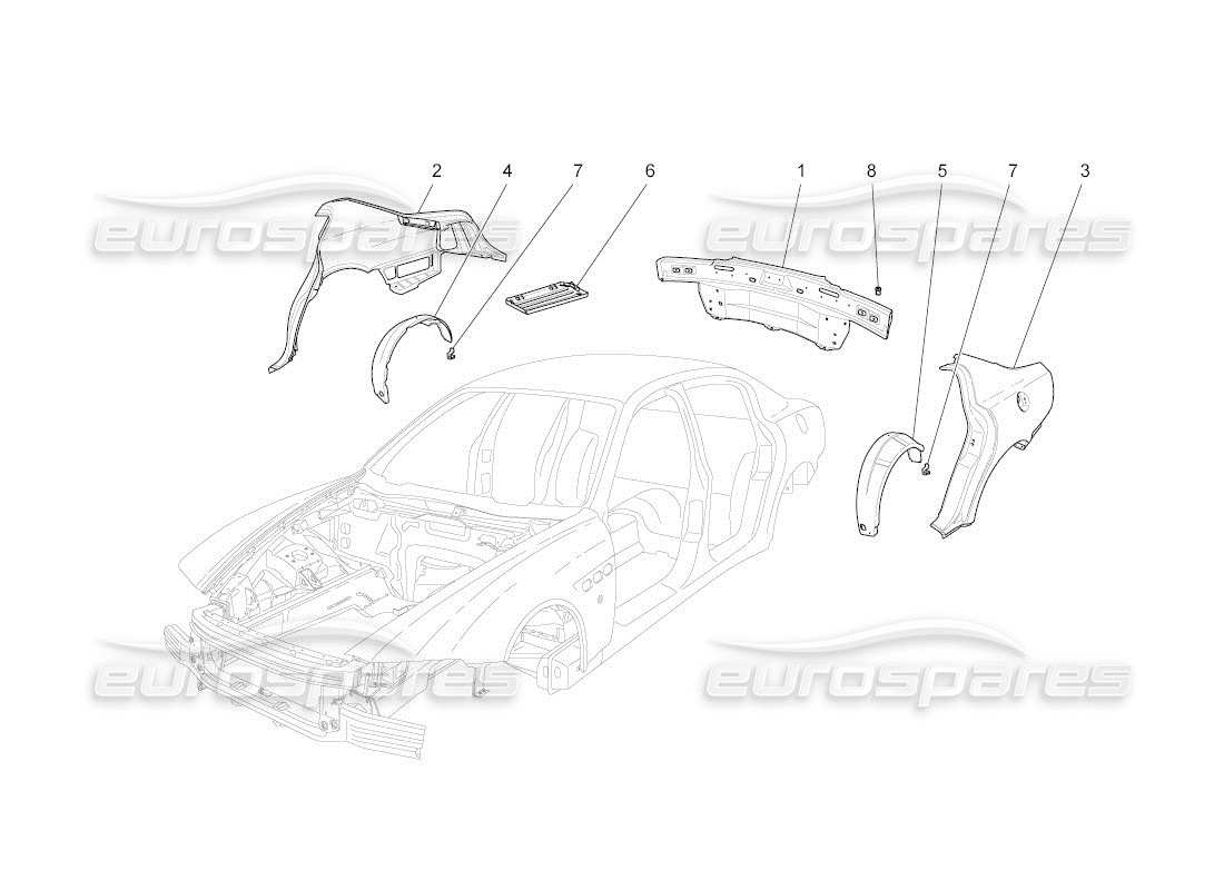 maserati qtp. (2011) 4.2 auto karosserie und hintere aussenverkleidung teilediagramm