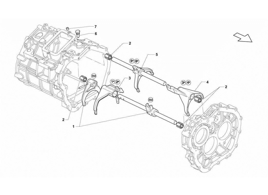 lamborghini gallardo sts ii sc teilediagramm für getriebeschaltstangen und -gabeln