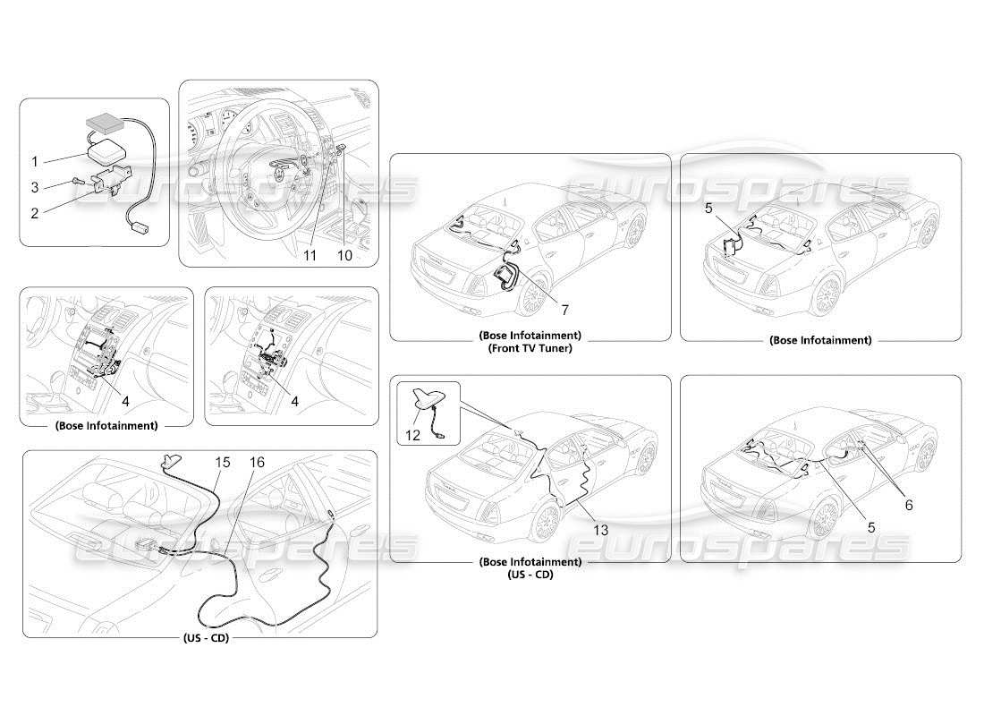 maserati qtp. (2011) 4.7 auto empfangs- und verbindungssystem teilediagramm