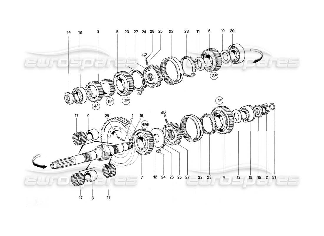 ferrari 308 (1981) gtbi/gtsi teilediagramm für vorgelegewellenräder