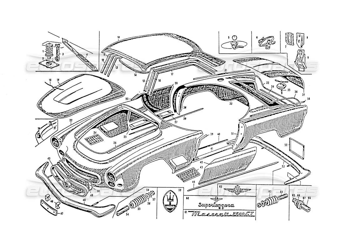 maserati 3500 gt karosserie teilediagramm