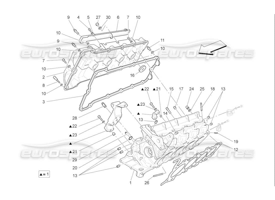 maserati qtp. (2007) 4.2 f1 teilediagramm für rechten zylinderkopf