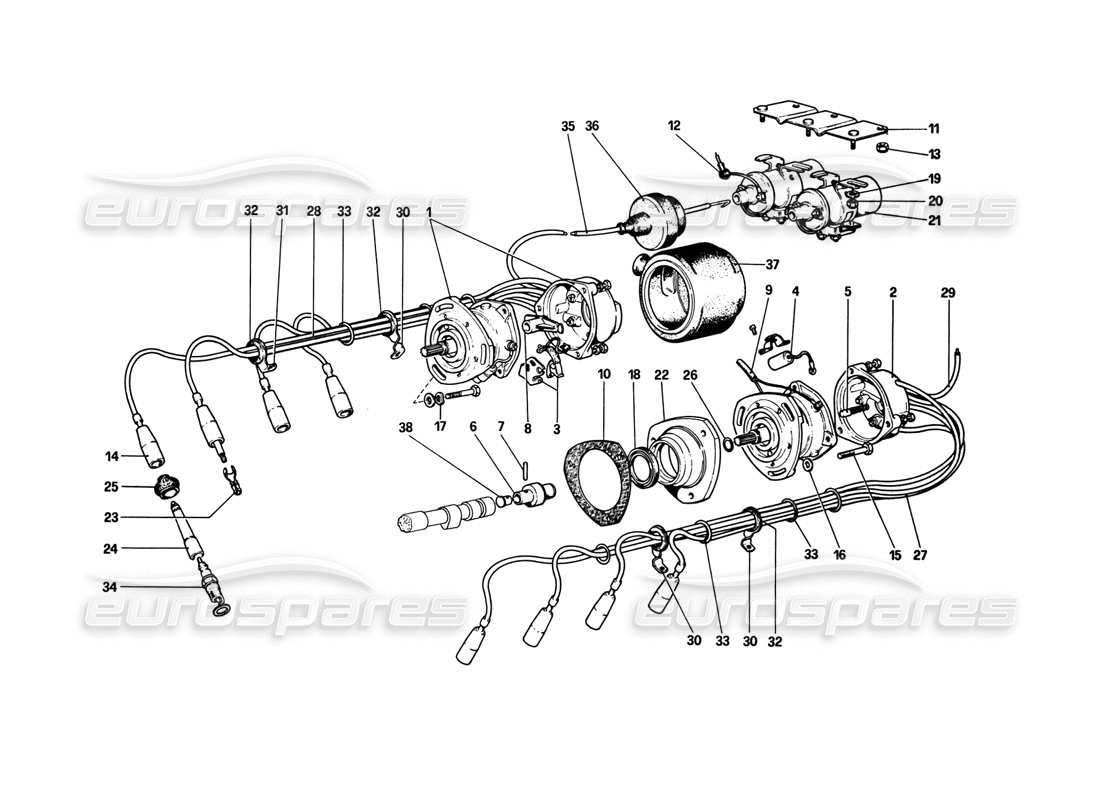 ferrari 308 gtb (1980) motorzündung (varianten für aus-version) teilediagramm