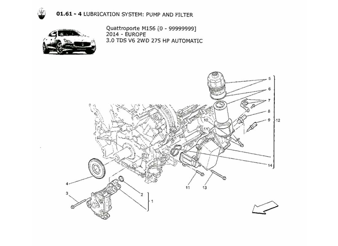 maserati qtp. v6 3.0 tds 275bhp 2014 schmiersystem: pumpe und filter teilediagramm