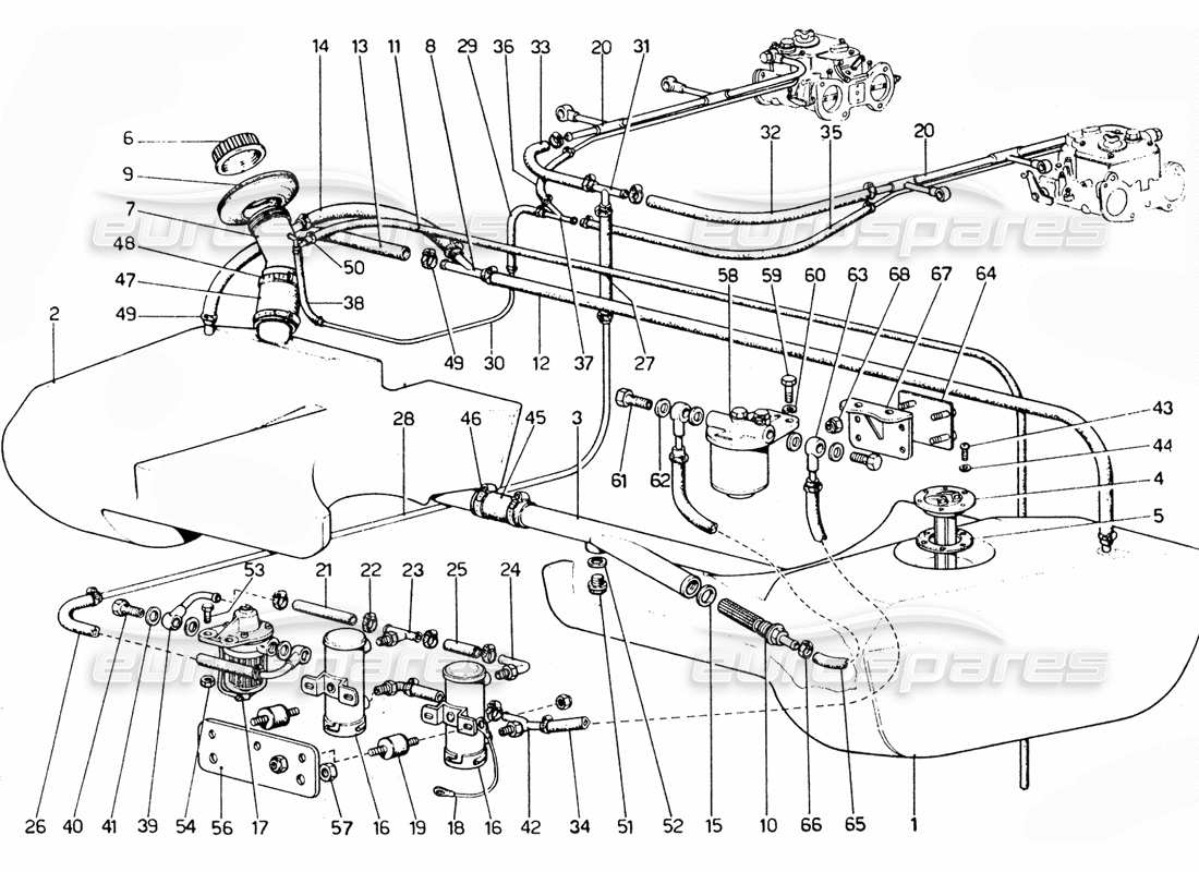 ferrari 365 gtc4 (mechanical) kraftstoffsystem teilediagramm