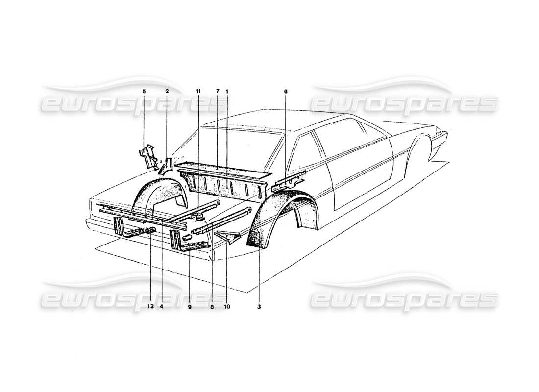 ferrari 365 gt4 2+2 coachwork teilediagramm für hintere innenverkleidungen und -platten
