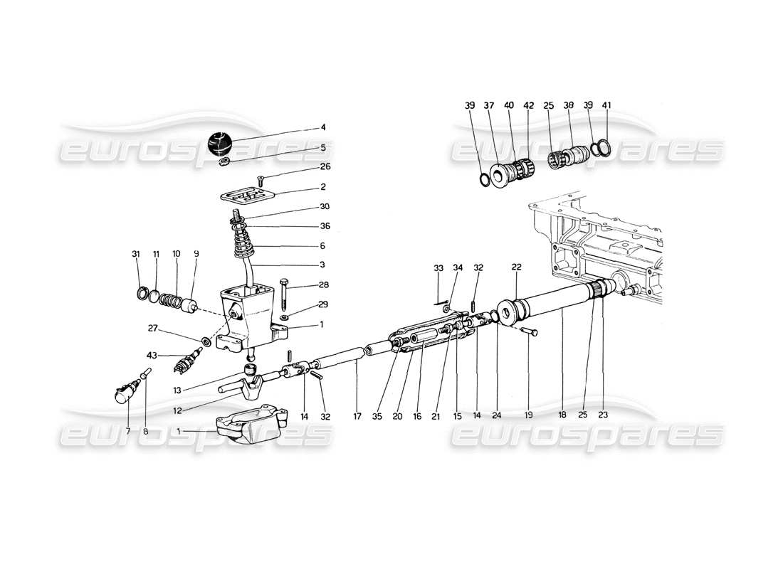 ferrari 246 dino (1975) teilediagramm für die äußeren getriebesteuerungen