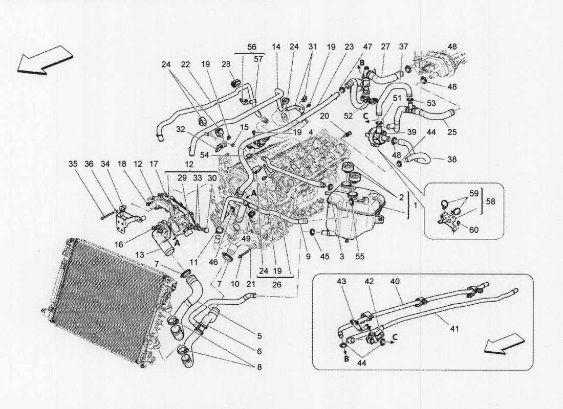 maserati qtp. v6 3.0 bt 410bhp 2wd 2017 kühlsystem: nähre und leitungen ersatzteildiagramm