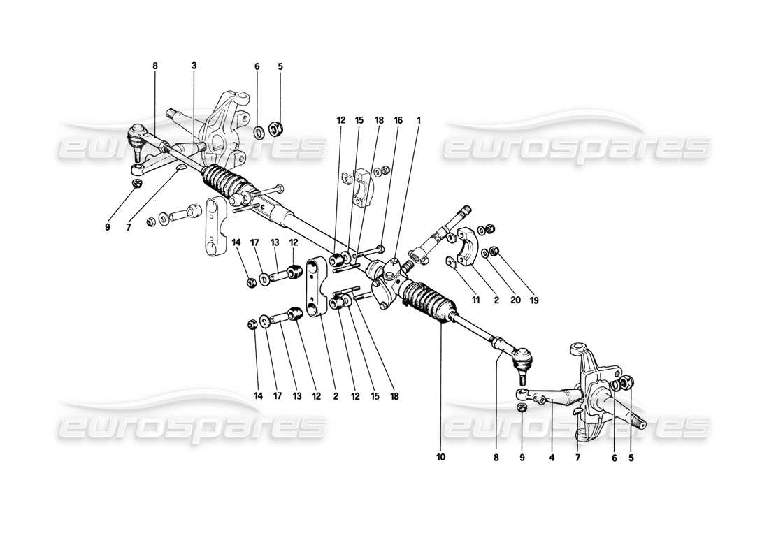 ferrari 308 gtb (1980) teilediagramm für lenkgetriebe und gestänge