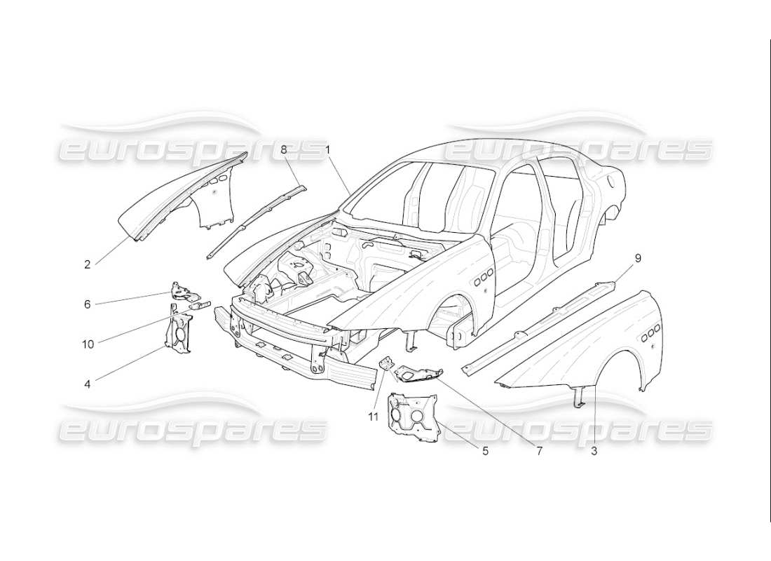 maserati qtp. (2009) 4.2 auto karosserie und vordere aussenverkleidung teilediagramm