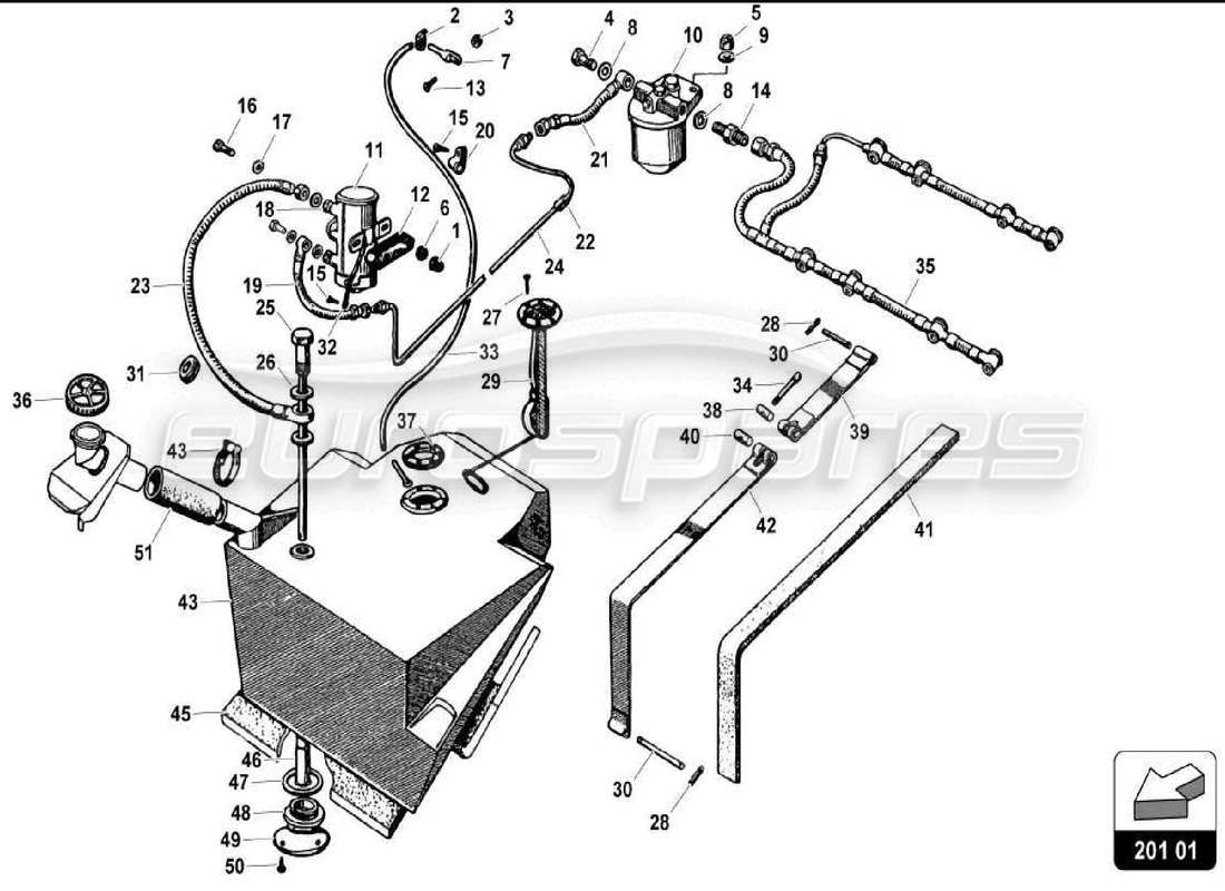 lamborghini miura p400s teilediagramm des rechten tanks