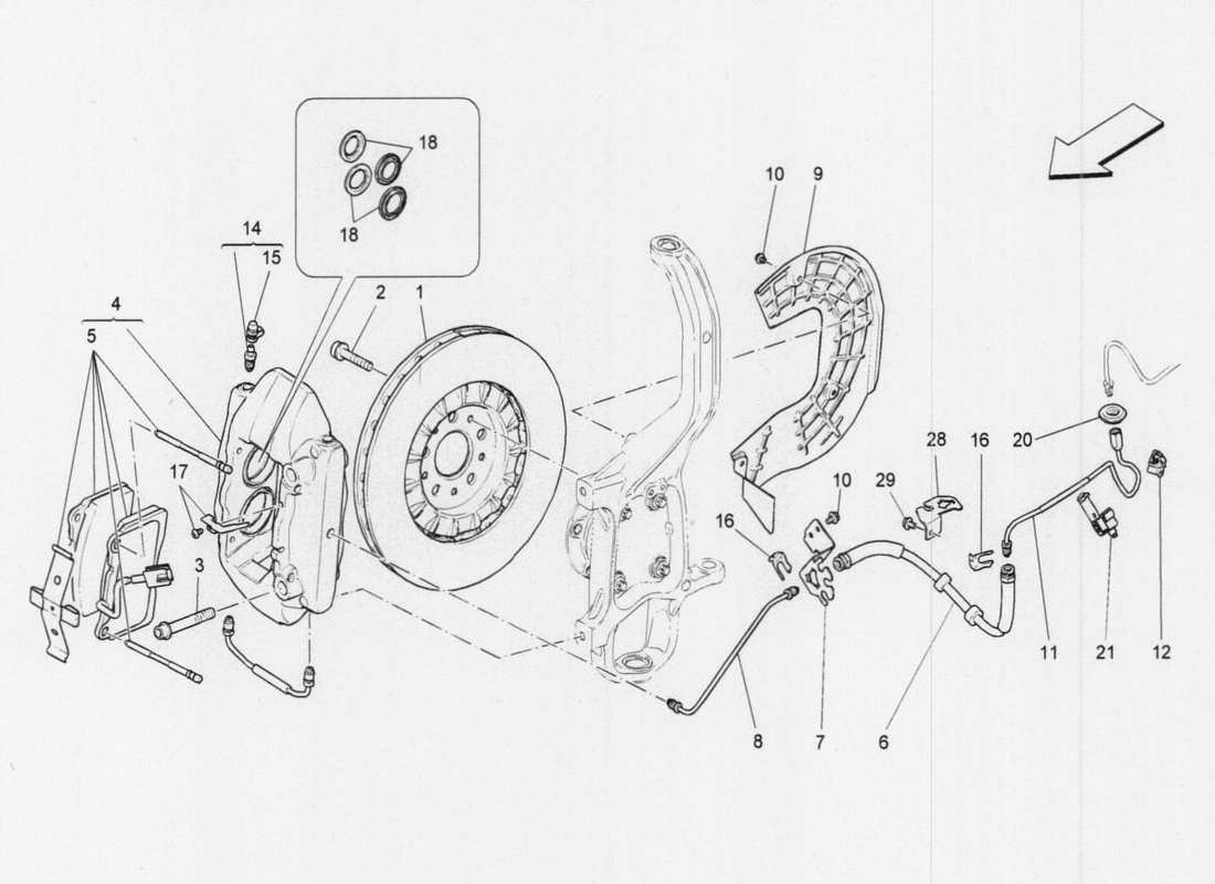 maserati qtp. v6 3.0 tds 275bhp 2017 bremsvorrichtungen an vorderrädern teilediagramm