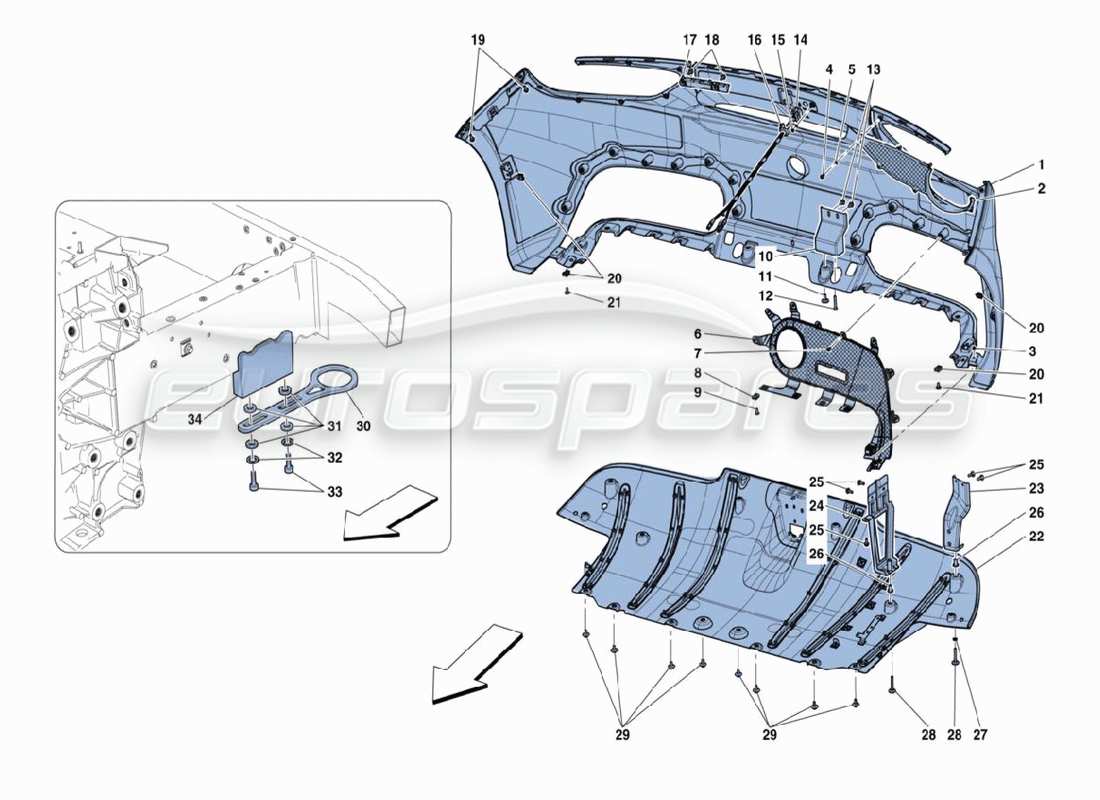 ferrari 488 challenge hintere stoßstange teilediagramm