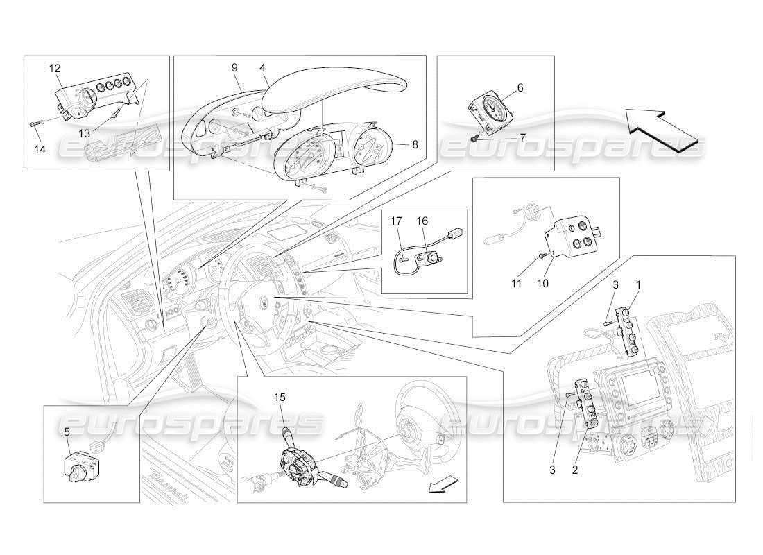 maserati qtp. (2011) 4.7 auto dashboard-geräte ersatzteildiagramm