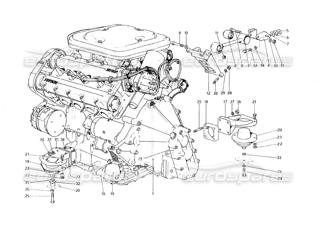 ferrari 308 gt4 dino (1979) motor - getriebe und halterungen teilediagramm