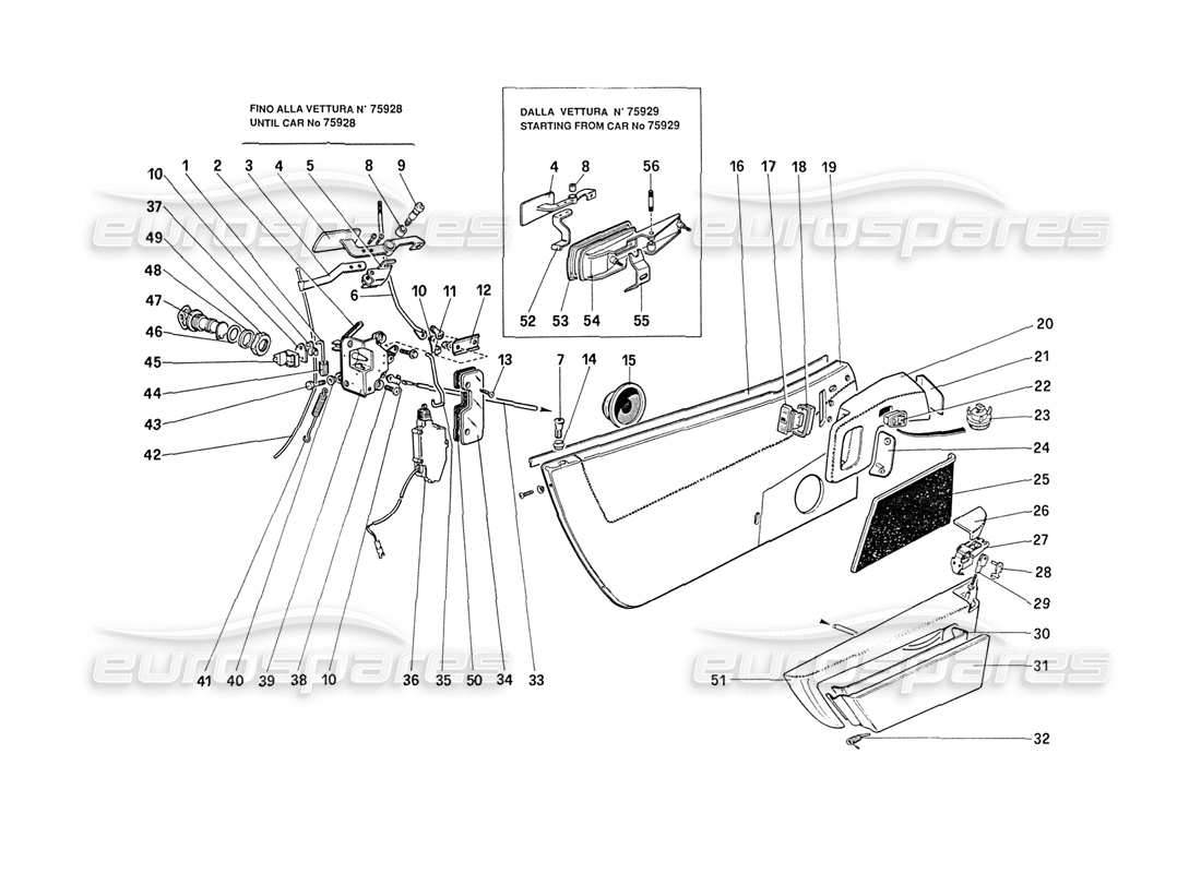 ferrari 208 turbo (1989) türen (von auto 71597) teilediagramm