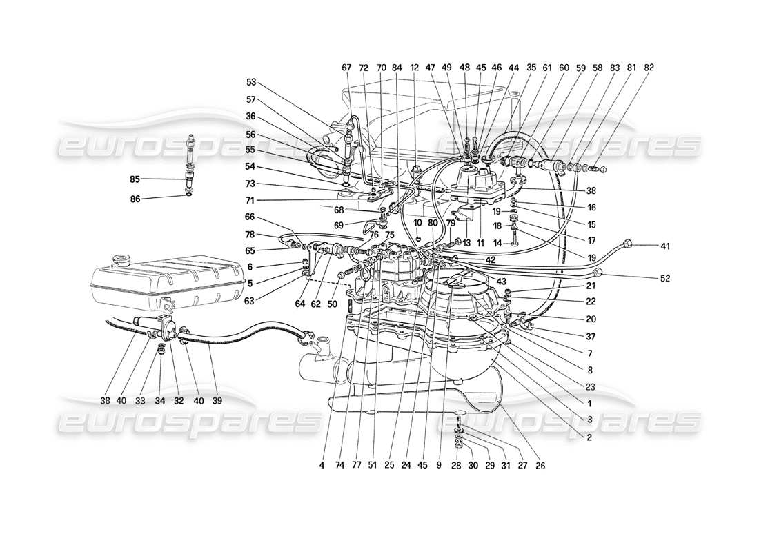 ferrari 208 turbo (1989) teilediagramm für kraftstoffverteilerleitungen