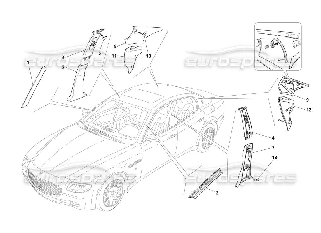 maserati qtp. (2003) 4.2 seitenflanken- und passagierraumsäulenpolsterung teilediagramm