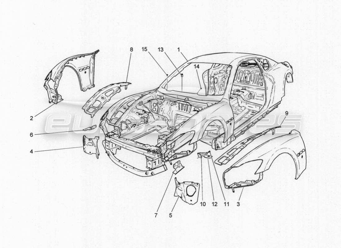 maserati granturismo special edition karosserie und vordere aussenverkleidung teilediagramm