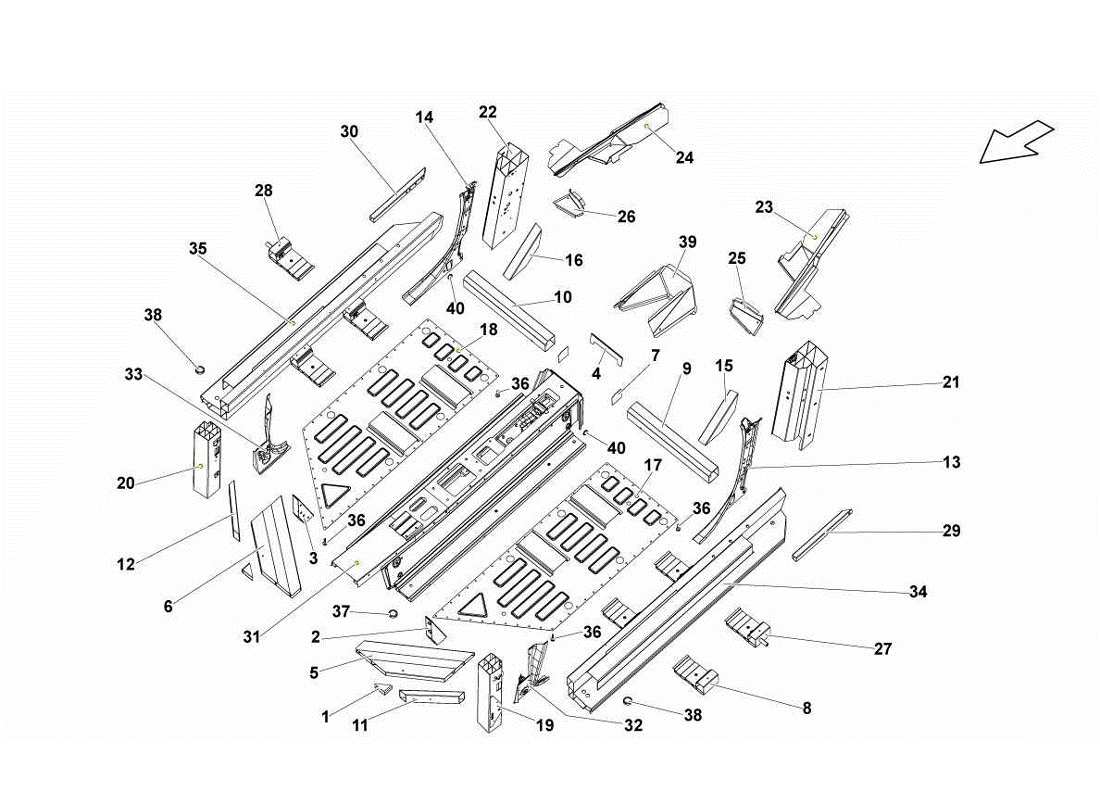 lamborghini gallardo lp560-4s update teilediagramm für mittelrahmenelemente