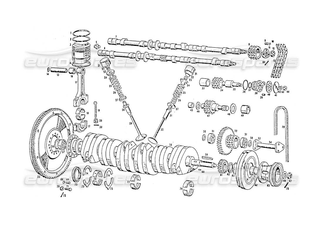 maserati 3500 gt diagramm der beweglichen teile und der zeitgeberteile