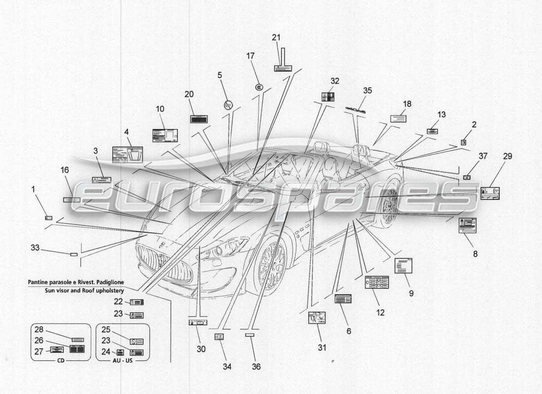 maserati grancabrio mc centenario aufkleber und etiketten ersatzteildiagramm