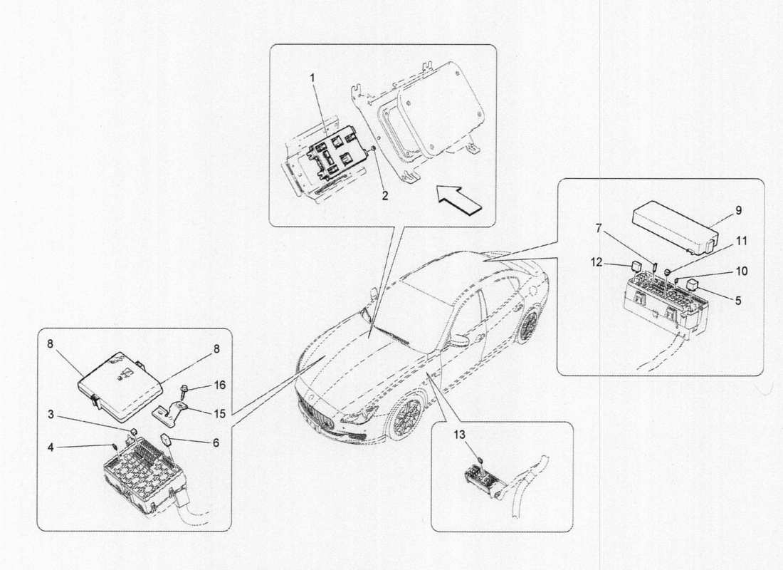 maserati qtp. v6 3.0 tds 275bhp 2017 relais, sicherungen und kästen teilediagramm