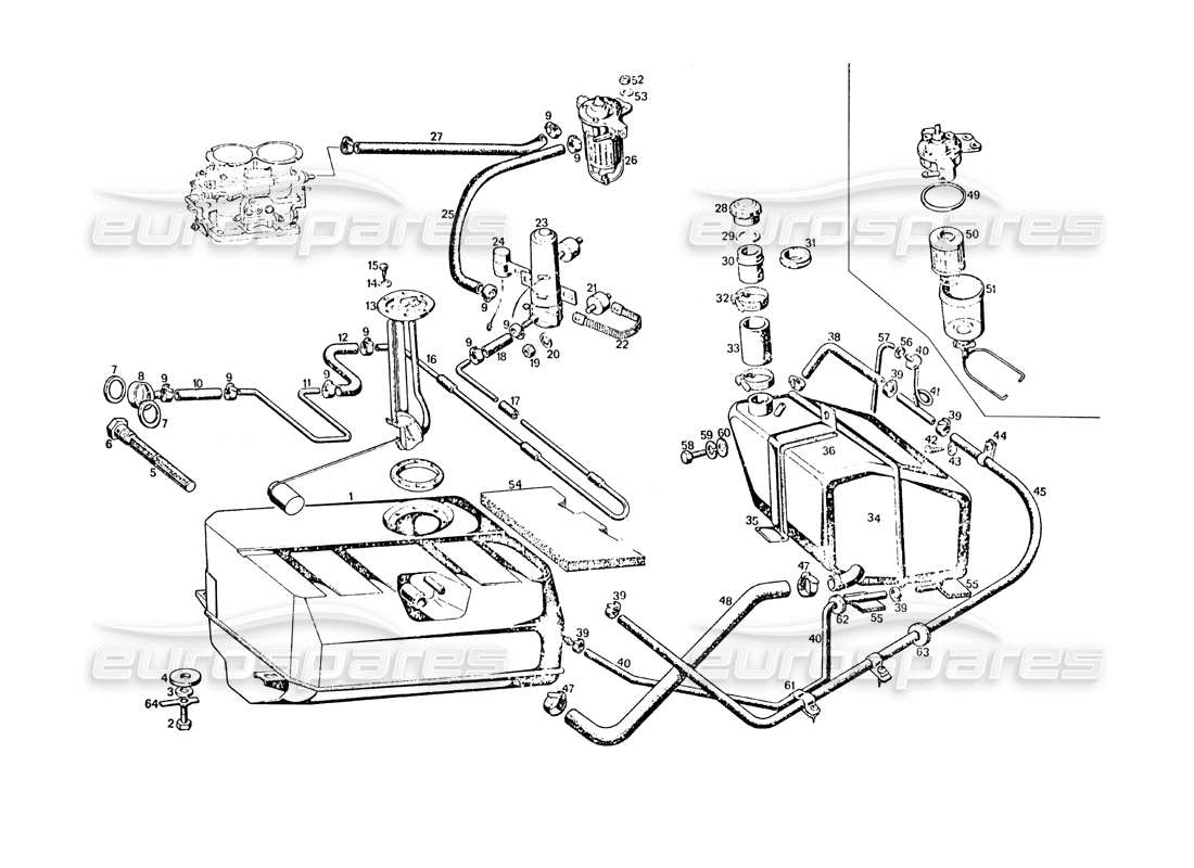maserati khamsin kraftstofftank und pumpe teilediagramm